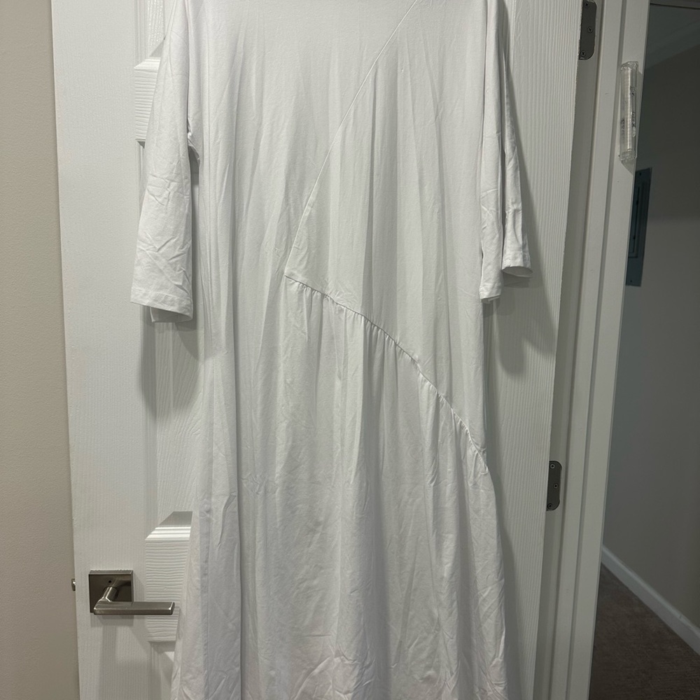 White Cotton Smock Midi Dress XS Modest Minimal NWT